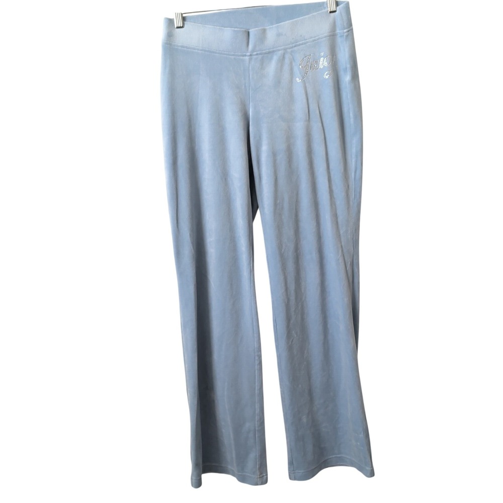 Juicy Couture Light Blue Velour Rhinestone Logo Track Pants Small Y2K McBling